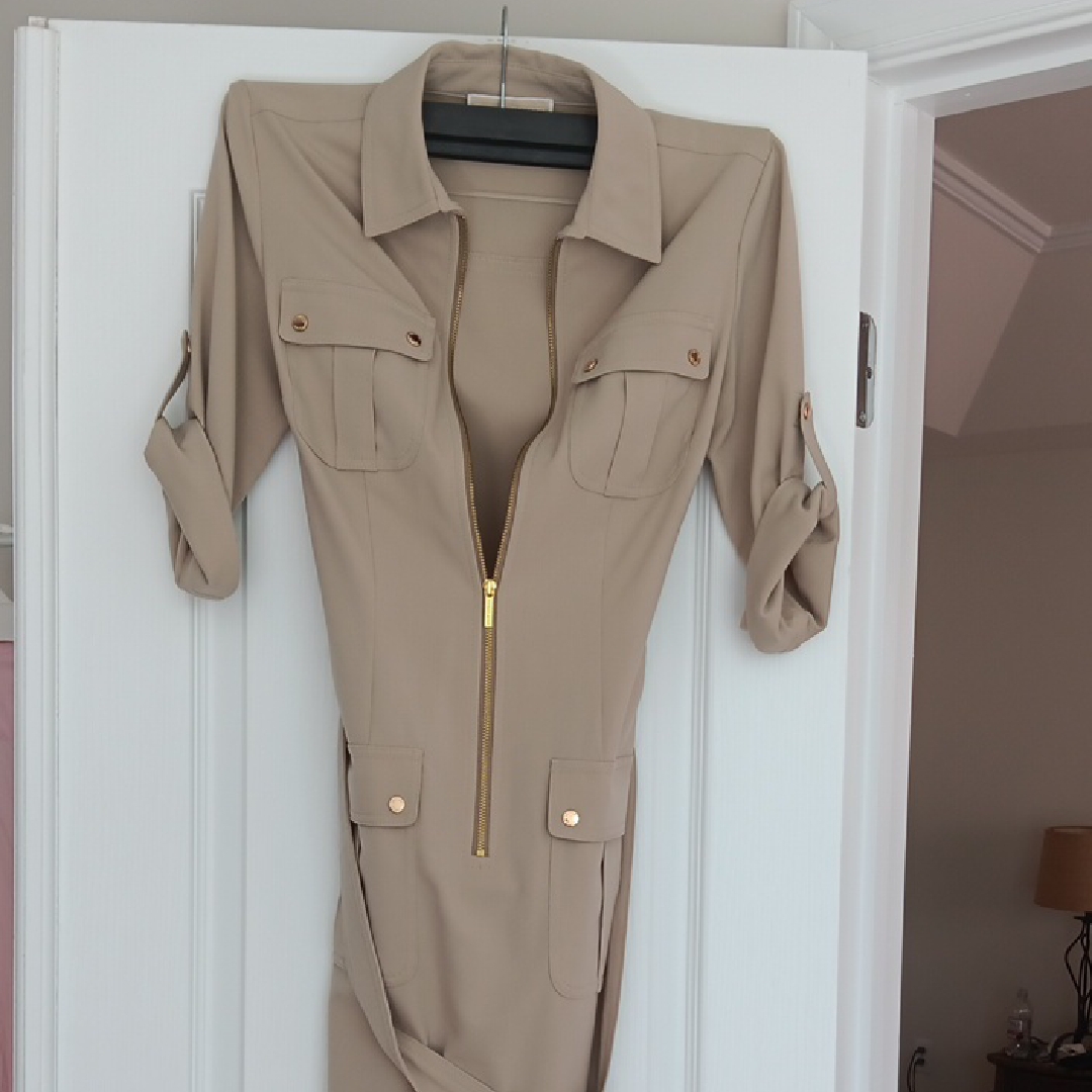 Michael Michael Kors Tan Bodycon Dress With Notched Collar